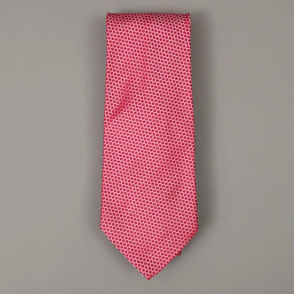 Thomas Pink Necktie Mens OS Pink Honeycomb Geometric Silk Made in Morocco